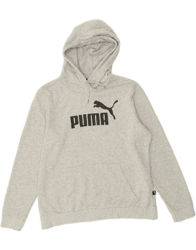 PUMA Womens Graphic Hoodie Jumper UK 16 Large Grey Flecked Cotton