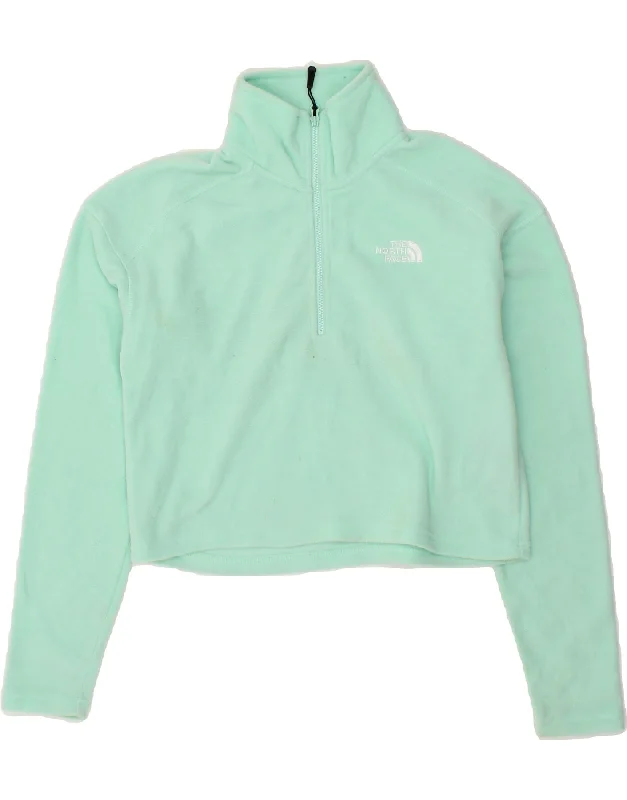 THE NORTH FACE Womens Crop Zip Neck Fleece Jumper UK 6 XS Turquoise