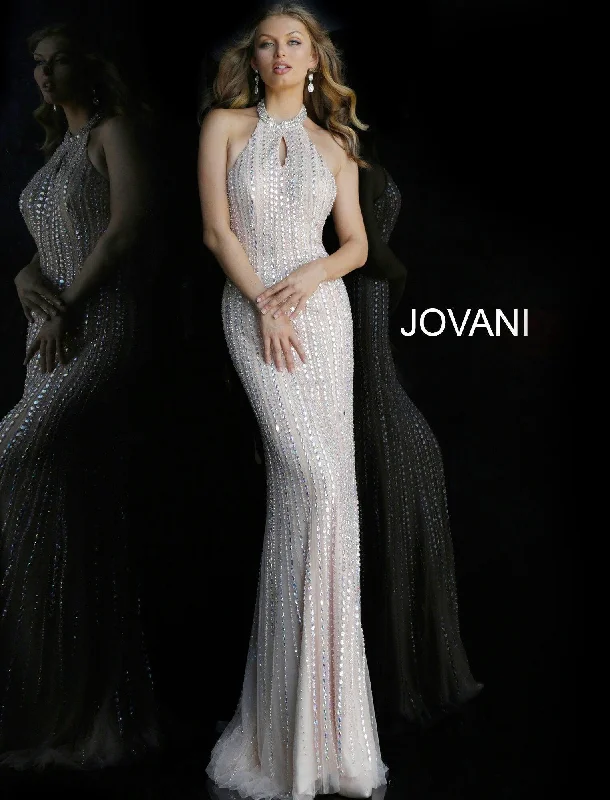 Jovani 60302 Halter Neck Backless Jewel Long Evening Dress