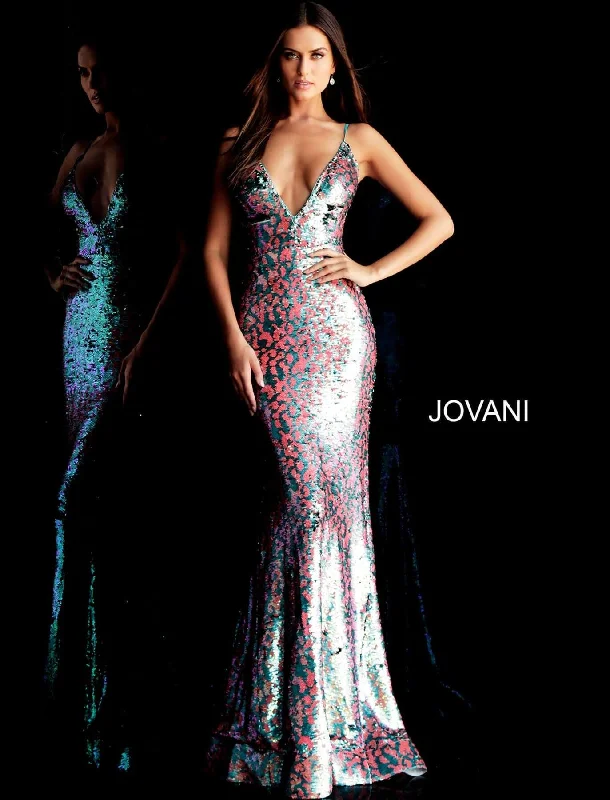 Jovani 67314 Plunging Neck Sequin Long Party Dress