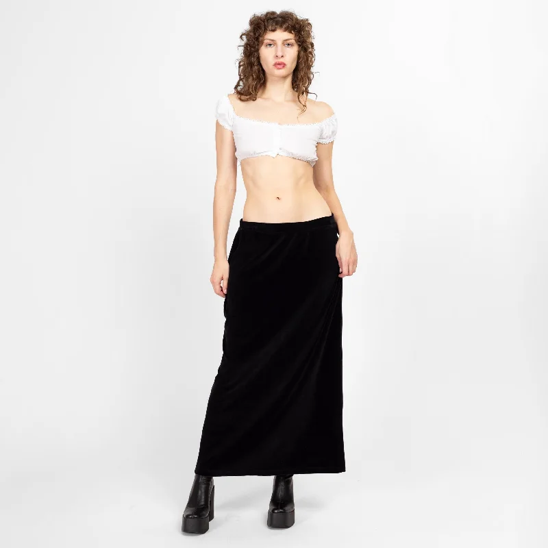 Large 90s Minimalist Black Velvet Maxi Skirt