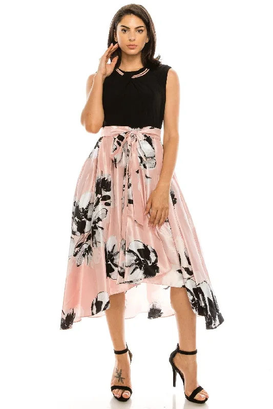 SL Fashions 9184123 High Low Floral Print Evening Party Dress