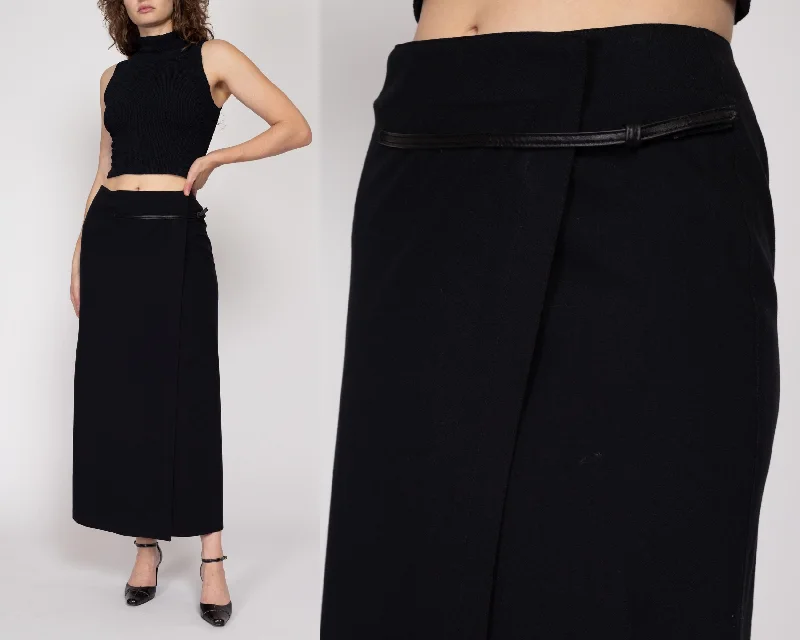 Small 90s Black Maxi Wrap Skirt 27"