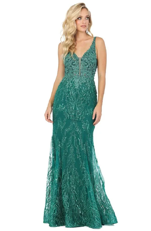 Dancing Queen - 2963 Embellished Deep V-neck Trumpet Dress