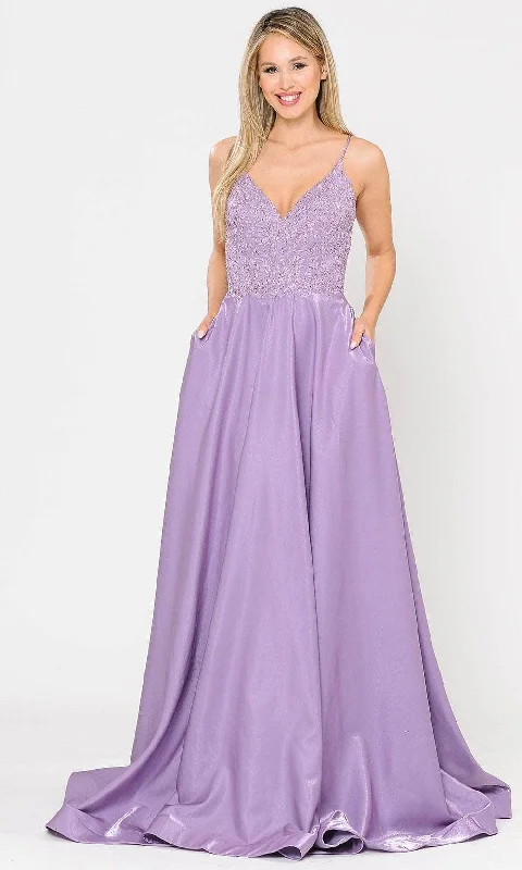 Poly USA 8670 - Sleeveless Deep V-neck Prom Dress