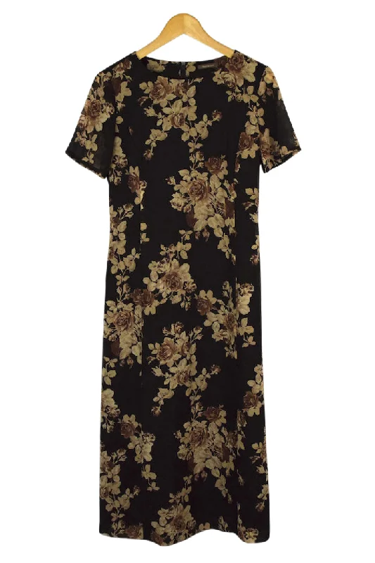 Brown Rose Print Dress