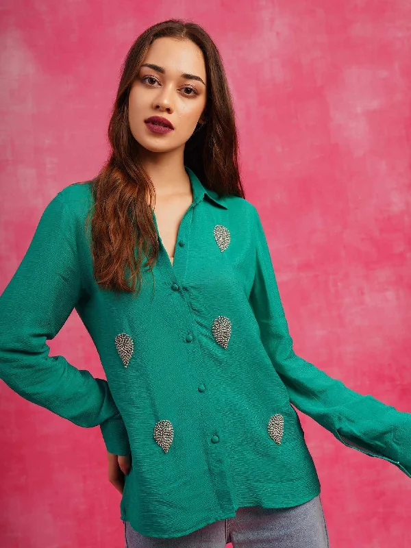 Attic Curves Deluxe Embellished Green Shirt