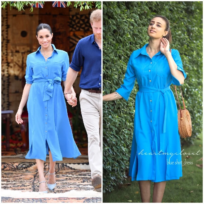 blue shirt dress - Meghan Markle inspired dress Basic Shirt Dress