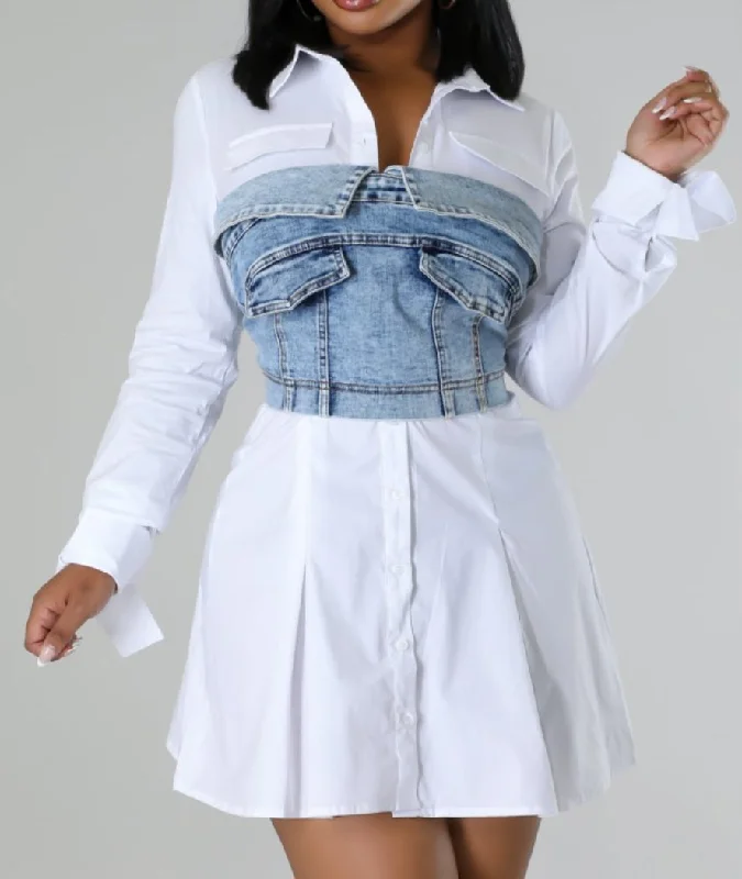 Two Piece Shirt Dress with Denim Bustier